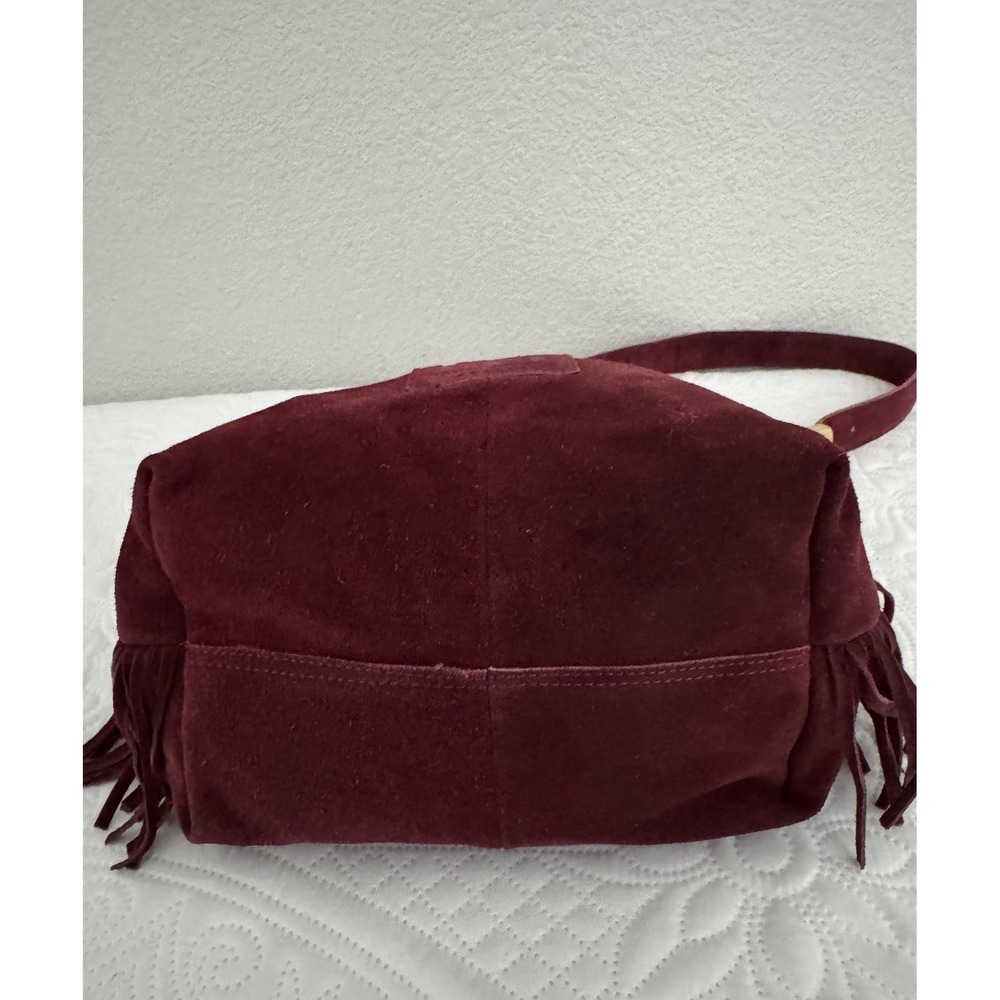 Haute Hippie Burgundy Suede Fringe Shoulder Bag Boho Western Hobo Slouchy Wine - Picture 8 of 15